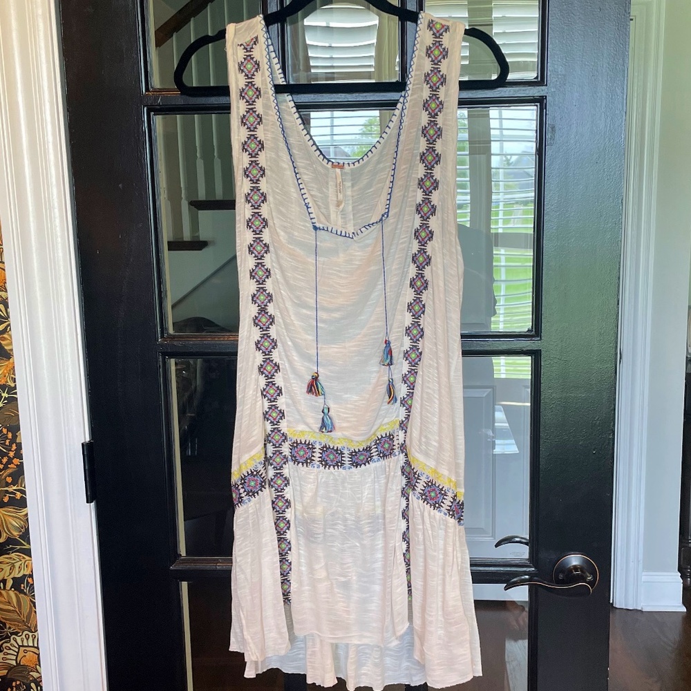 Free People Embroiderd Tank Tunic - L Off-White